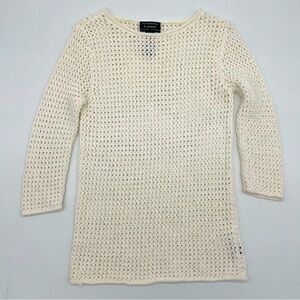 Lauren Ralph Lauren Cream Crochet Tunic Sweater M Hand Knit 100% Cotton Boho